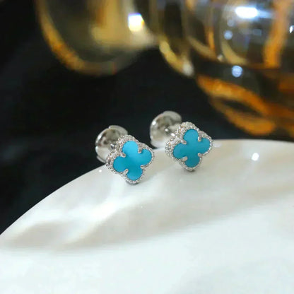 [Mystic]CLOVER MINI 9.5MM ONYX STUD EARRINGS SILVER