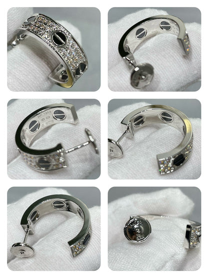 [Mystic]LOVE CERAMIC DIAMOND PAVED SILVER EARRINGS