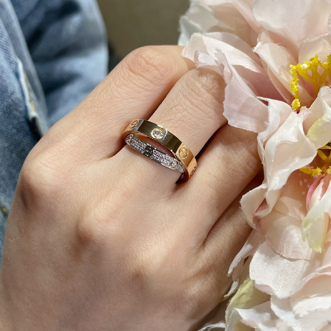 [Mystic]LOVE PINK GOLD SILVER DIAMOND DOUBLE RING
