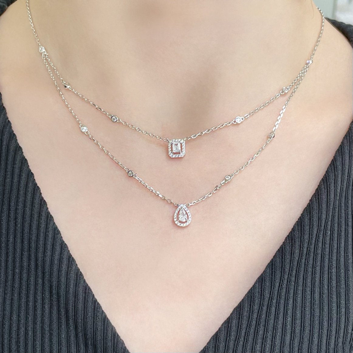 [Mysitc ] MY TWIN 2 ROW DIAMOND NECKLACE
