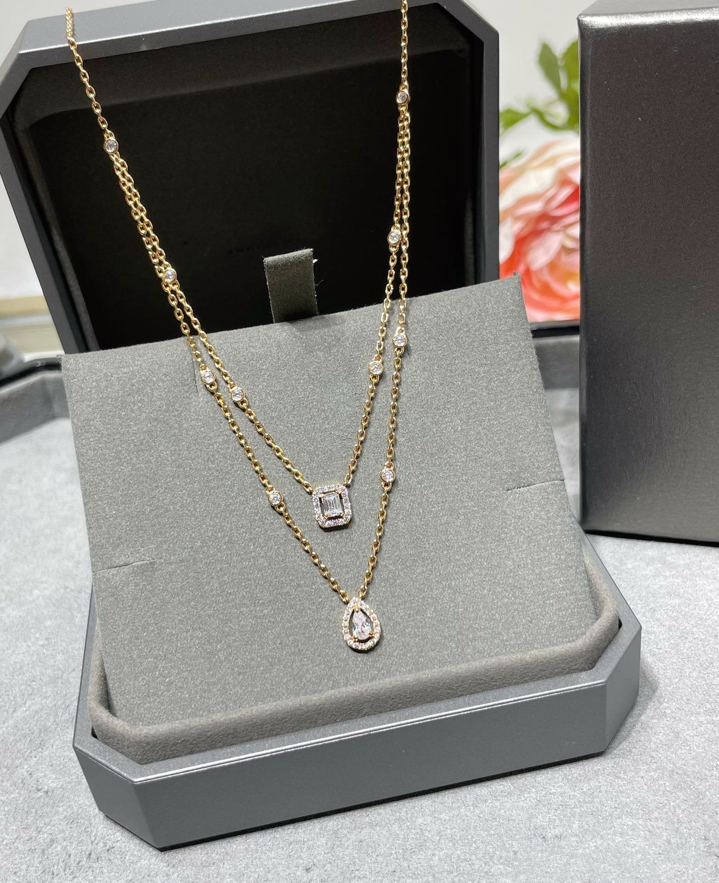 [Mysitc ] MY TWIN 2 ROW DIAMOND NECKLACE