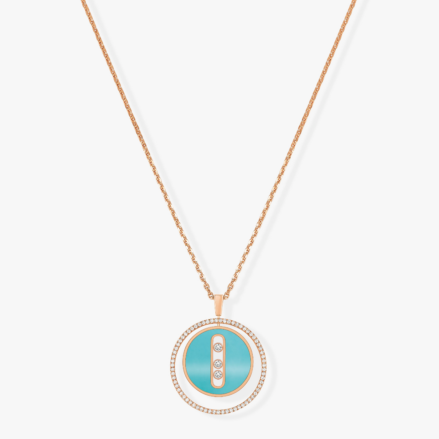 [Mysitc ]  MOVE 3 DIAMONDS TURQUOISE PINK GOLD DIAMOND NECKLACE