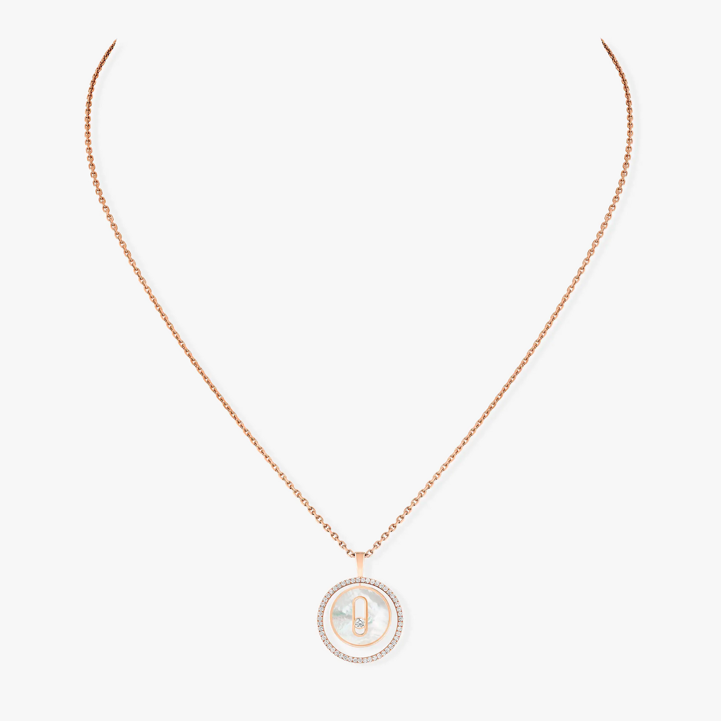 [Mysitc ]  MOVE 1 DIAMOND WHITE MOTHER OF PEARL PINK GOLD DIAMOND NECKLACE
