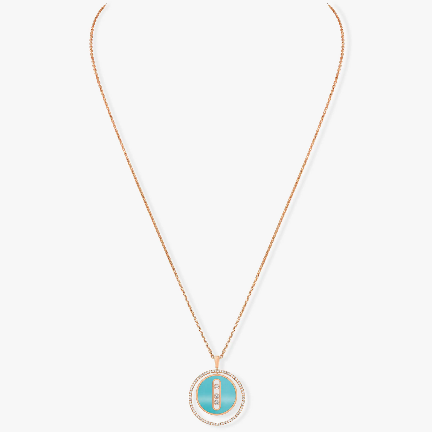 [Mysitc ]  MOVE 3 DIAMONDS TURQUOISE PINK GOLD DIAMOND NECKLACE