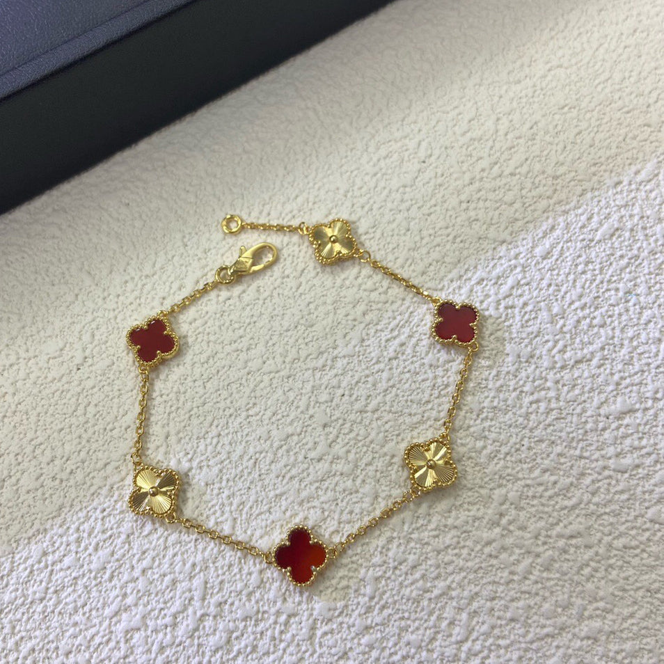 [Mystic]CLOVER 6 MOTIF RED AGATE LASER BRACELET