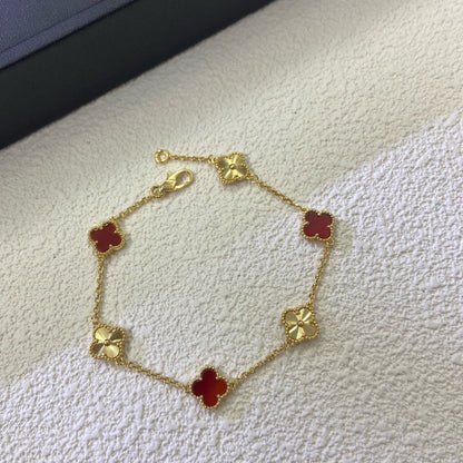 [Mystic]CLOVER 6 MOTIF RED AGATE LASER BRACELET