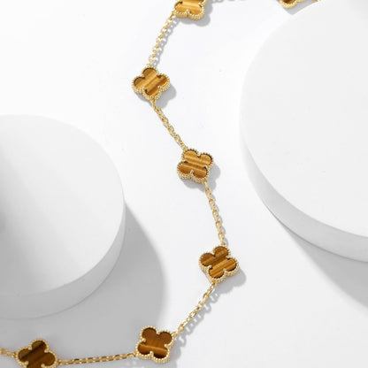 [Mystic]CLOVER 10 MOTIFS TIGER EYE NECKLACE