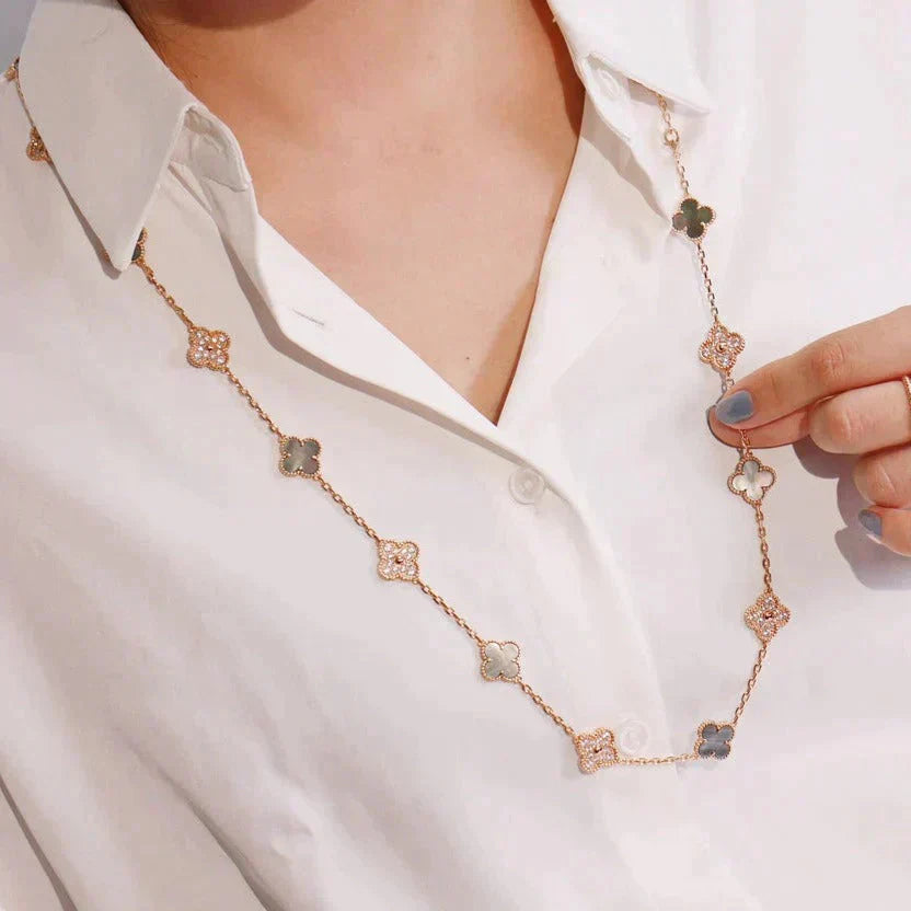 [Mystic]CLOVER 20 MOTIFS DARK MOP DIAMOND  NECKLACE