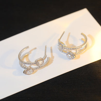 [Mysitc ] CREOLES MY TWIN 2 RANGS SILVER DIAMOND EARRINGS