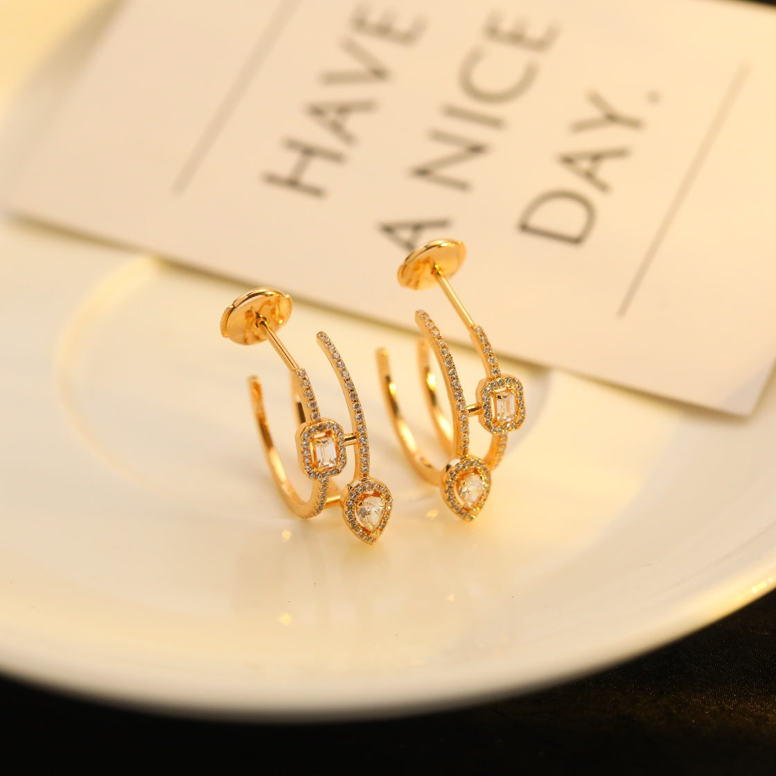 [Mysitc ] CREOLES MY TWIN 2 RANGS SILVER DIAMOND EARRINGS