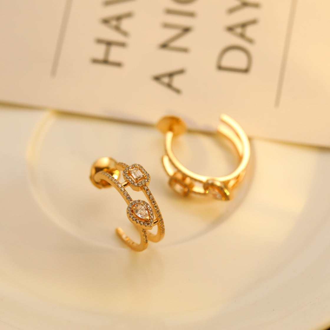 [Mysitc ] CREOLES MY TWIN 2 RANGS SILVER DIAMOND EARRINGS