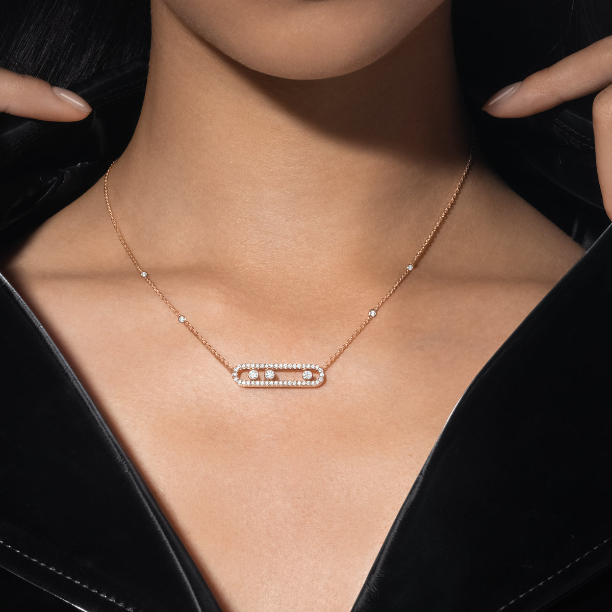 [Mysitc ]  Move Pave_ Rose Gold Diamond Necklace