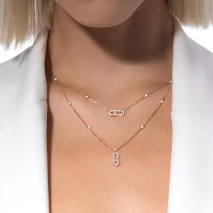 [Mysitc ] 2 Rows Rose Gold Diamond Pave_ Necklace Move Uno