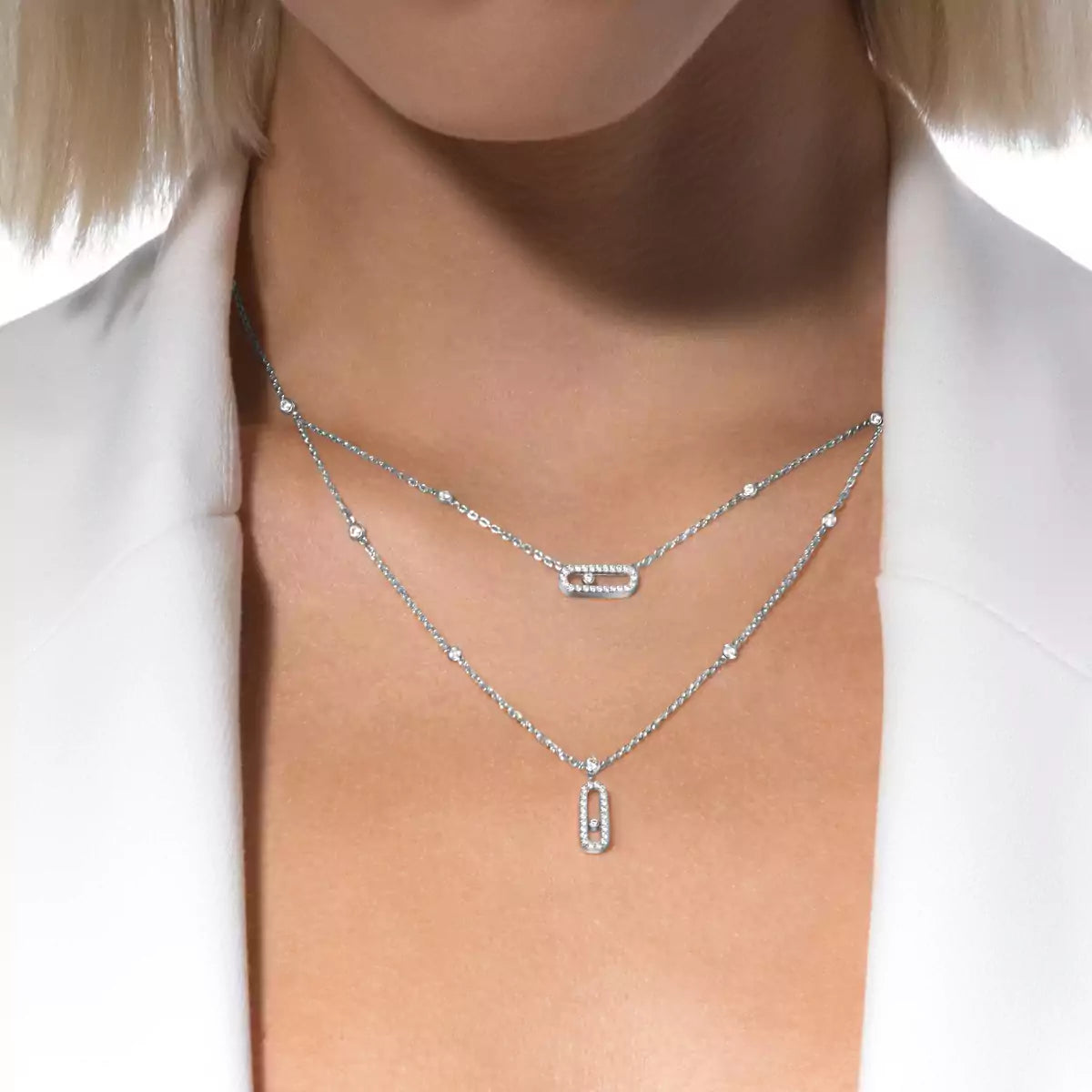 [Mysitc ] 2 Rows Rose Gold Diamond Pave_ Necklace Move Uno