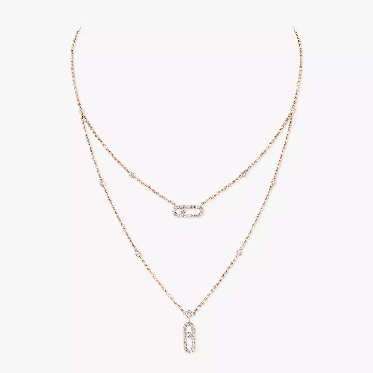 [Mysitc ] 2 Rows Rose Gold Diamond Pave_ Necklace Move Uno