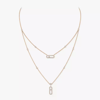 [Mysitc ] 2 Rows Rose Gold Diamond Pave_ Necklace Move Uno