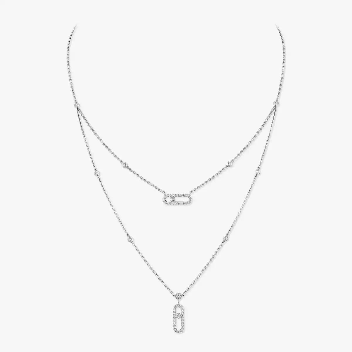 [Mysitc ] 2 Rows Rose Gold Diamond Pave_ Necklace Move Uno