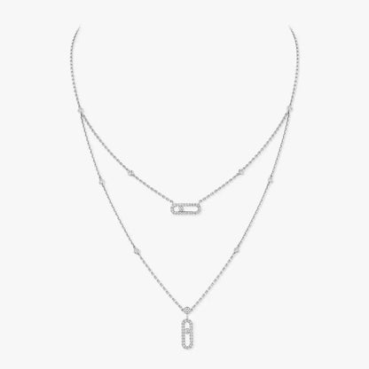 [Mysitc ] 2 Rows Rose Gold Diamond Pave_ Necklace Move Uno