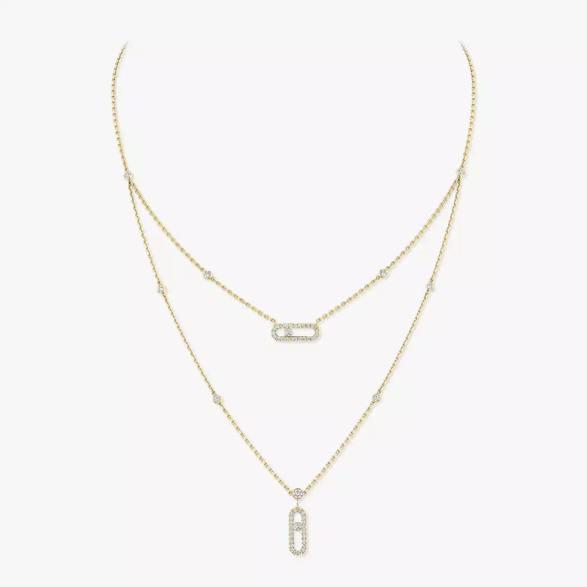 [Mysitc ] 2 Rows Rose Gold Diamond Pave_ Necklace Move Uno