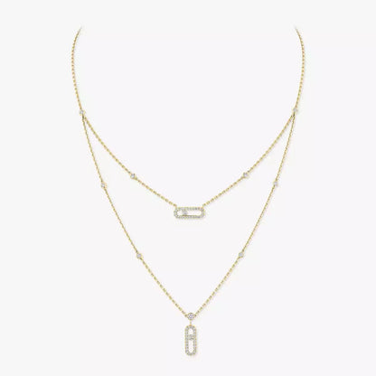[Mysitc ] 2 Rows Rose Gold Diamond Pave_ Necklace Move Uno