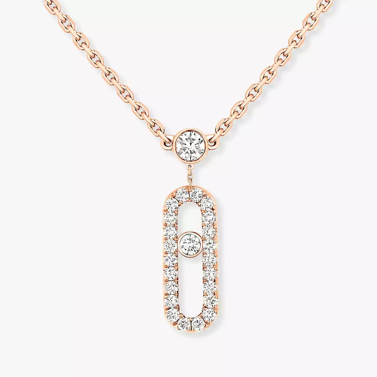 [Mysitc ] 2 Rows Rose Gold Diamond Pave_ Necklace Move Uno