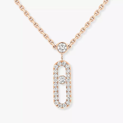 [Mysitc ] 2 Rows Rose Gold Diamond Pave_ Necklace Move Uno