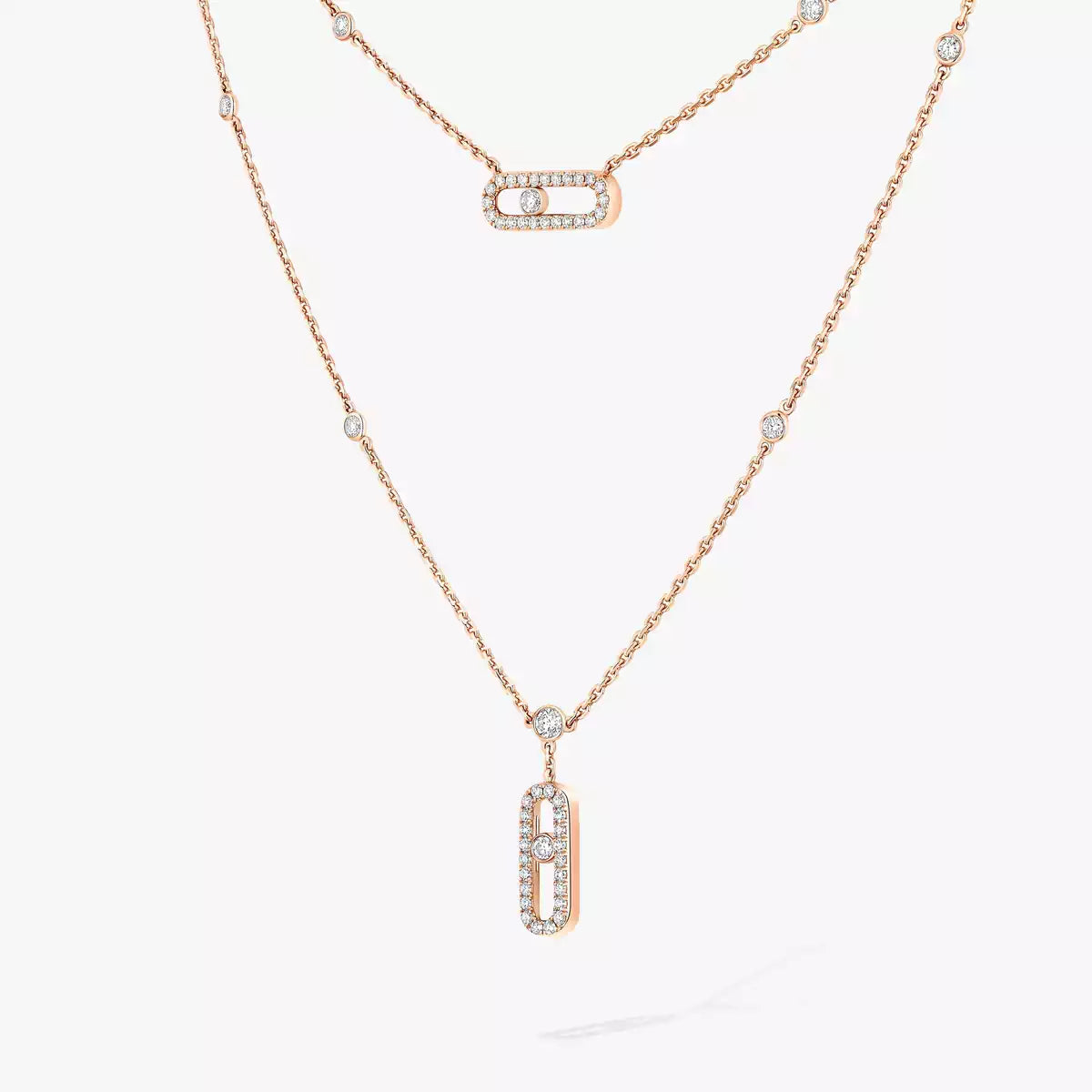 [Mysitc ] 2 Rows Rose Gold Diamond Pave_ Necklace Move Uno
