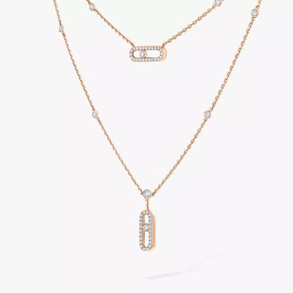 [Mysitc ] 2 Rows Rose Gold Diamond Pave_ Necklace Move Uno