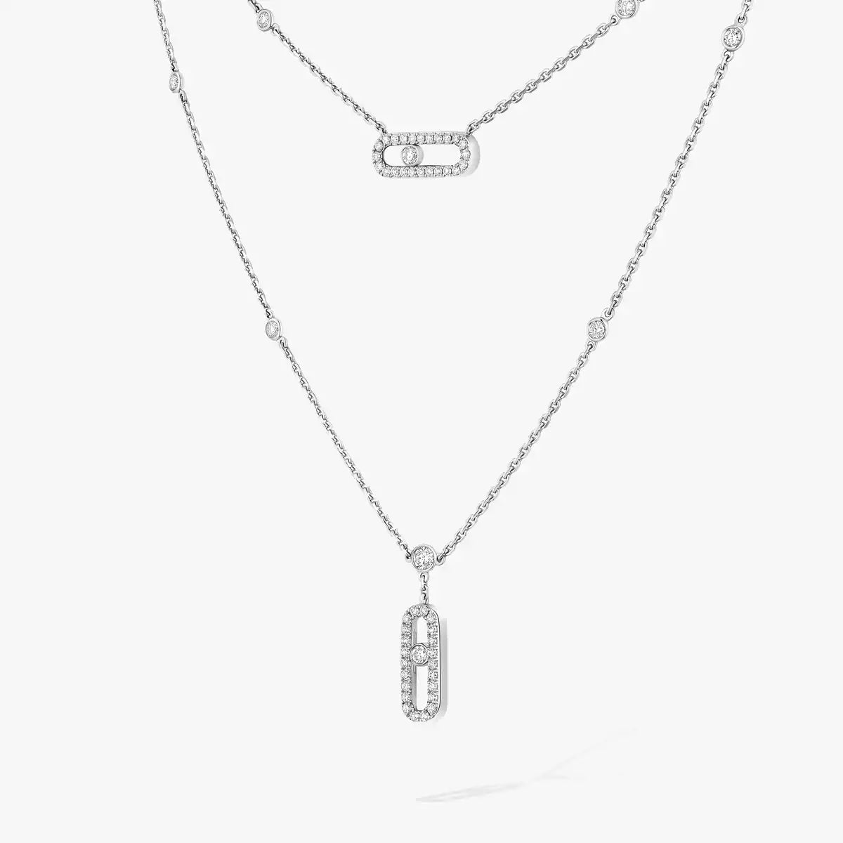 [Mysitc ] 2 Rows Rose Gold Diamond Pave_ Necklace Move Uno