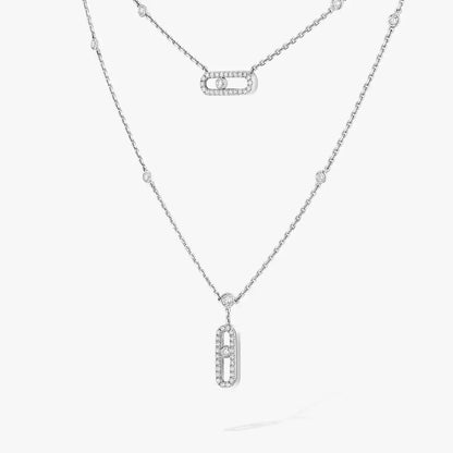 [Mysitc ] 2 Rows Rose Gold Diamond Pave_ Necklace Move Uno