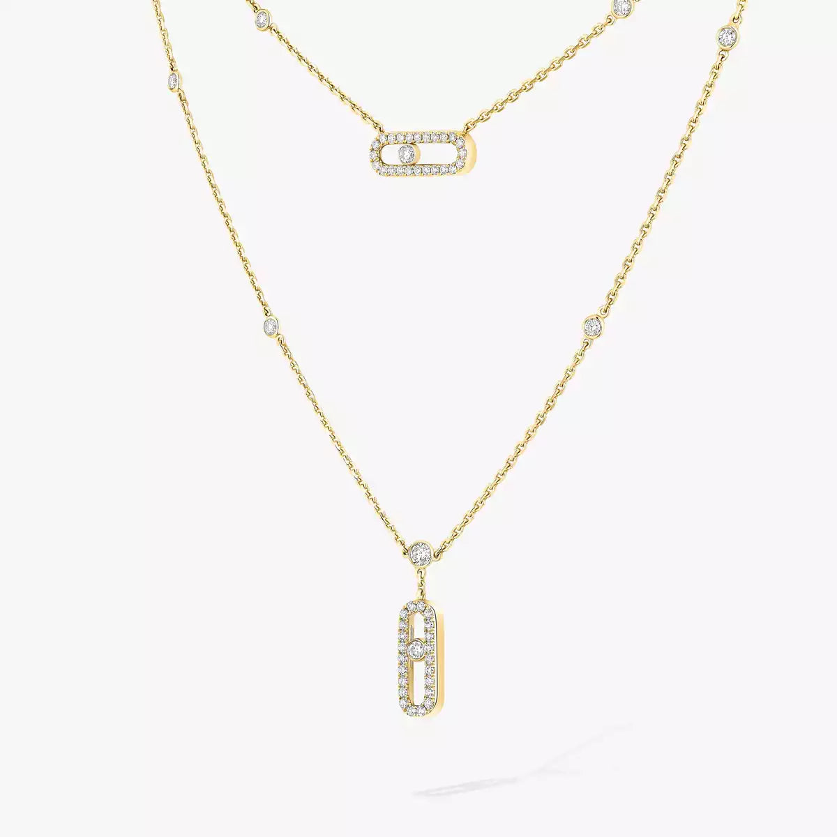 [Mysitc ] 2 Rows Rose Gold Diamond Pave_ Necklace Move Uno