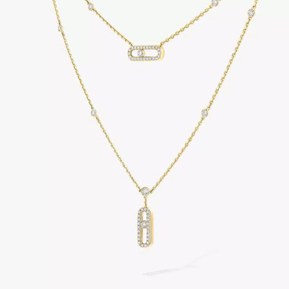 [Mysitc ] 2 Rows Rose Gold Diamond Pave_ Necklace Move Uno