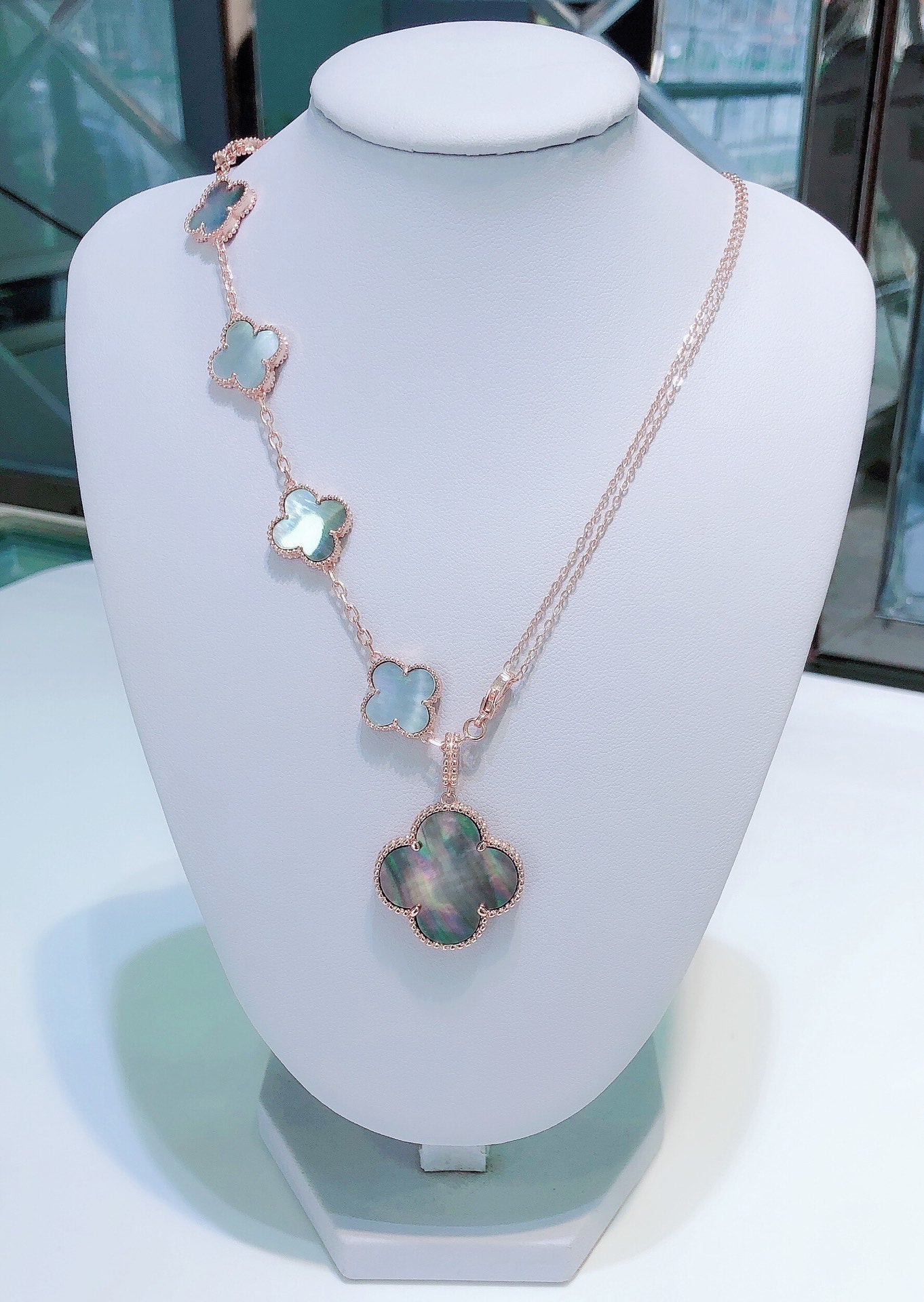 [Mystic]COMBINED BRACELET 5 MOTIFS AND NECKLACE DARK MOP ROSE GOLD